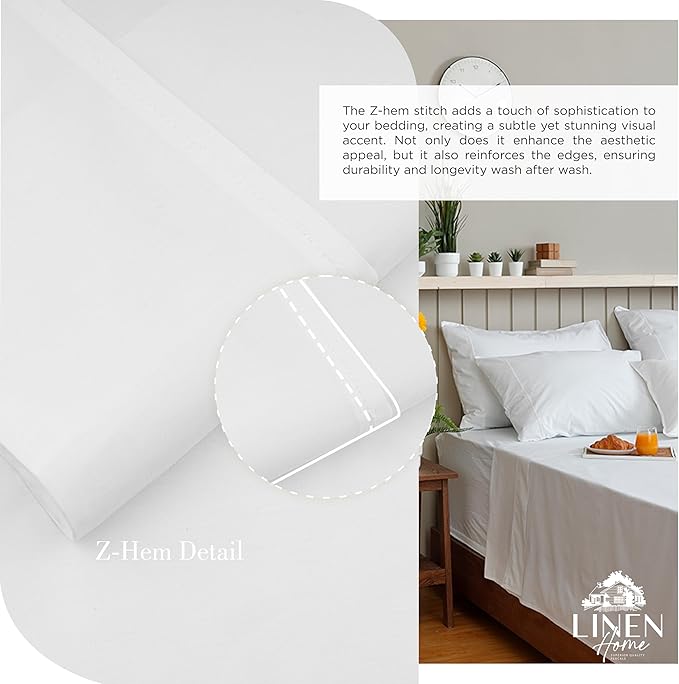 Linen Home 100% Cotton Percale Sheets Queen Size, Snow White, Deep Pocket - Image 3