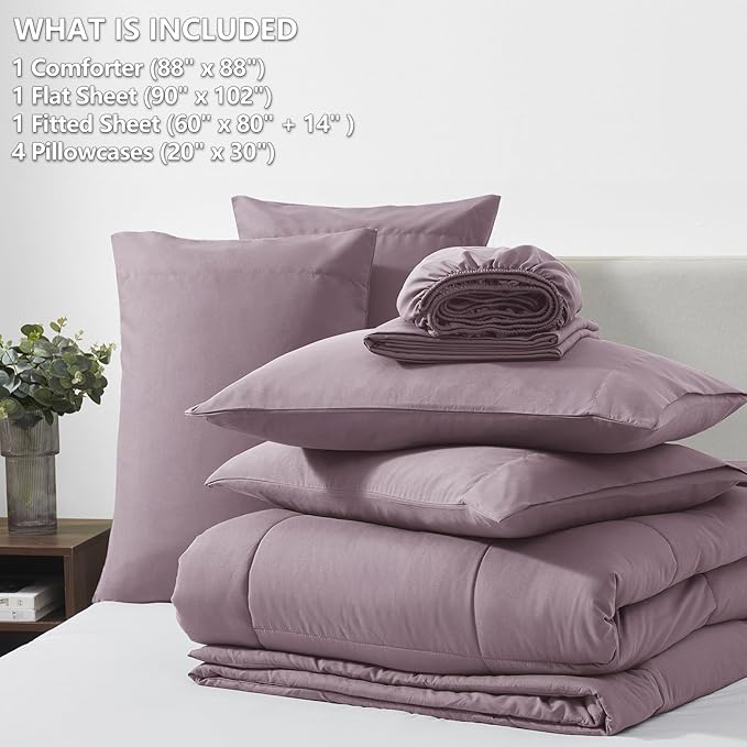 CozyLux Queen Comforter Set Dusty Purple, 7 Pieces Bed in a Bag, Bedding Set - Image 6