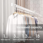 Wall Mounted Clothes Drying Rack, Collapsible, Folding, Retractable - Clothes Hanging Rack (Hooks, White)