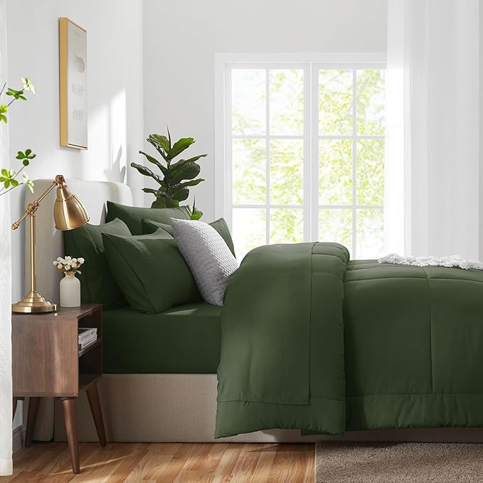 CozyLux King Size Comforter Set Olive Green, 7 Pieces Bed in a Bag, All Season - Image 9