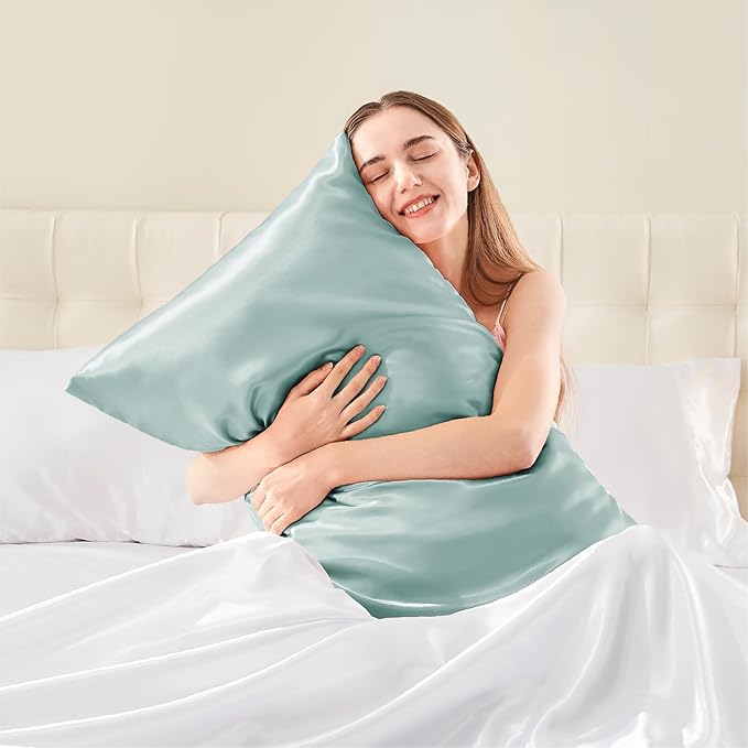 BEDELITE Satin Pillowcase with Zipper, Haze Blue King Size Pillow Cases Set of 2 - Image 2