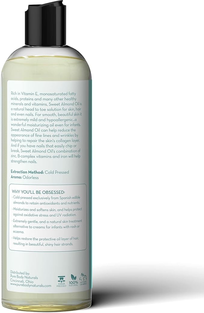 Pure Body Naturals Sweet Almond Oil - Image 6