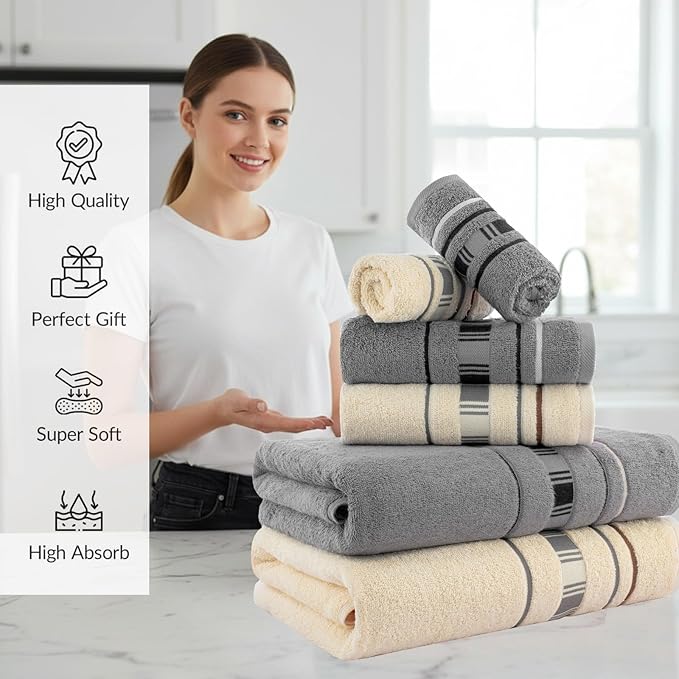 CASA COPENHAGEN X Line 6Pcs 100% Egyptian Cotton Large Designer Towels Gift - Image 3
