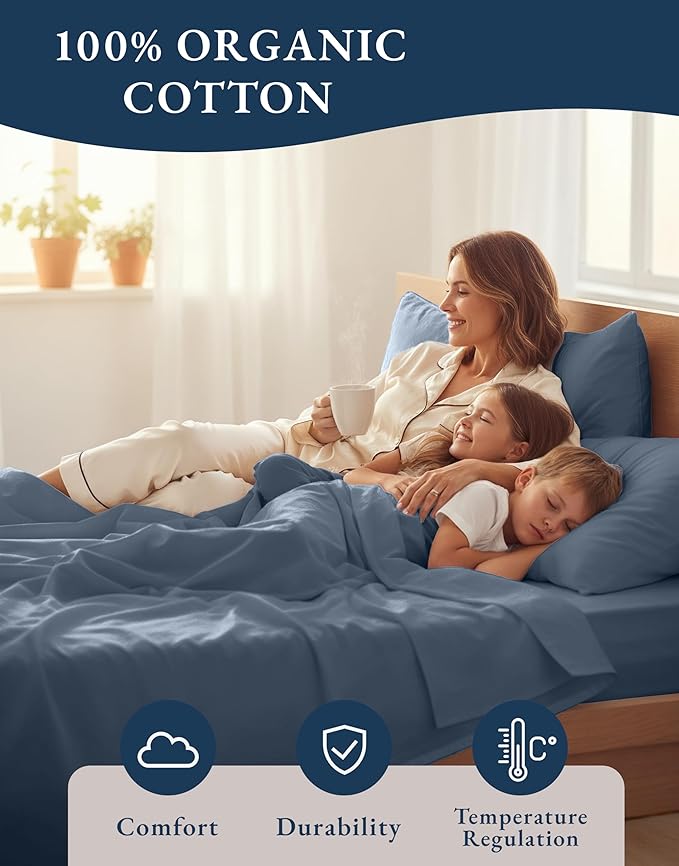 LANE LINEN 100% Organic Cotton Queen Sheets Set, Fully Elasticized Machine - Image 6