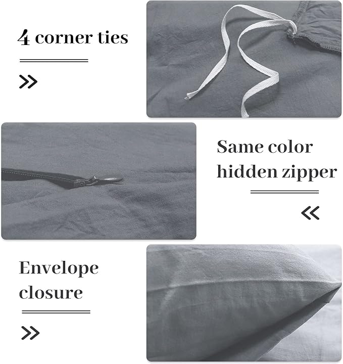 NEXHOME PRO Duvet Cover Set 100% Washed Cotton Full Size Linen Feel Textured - Image 5
