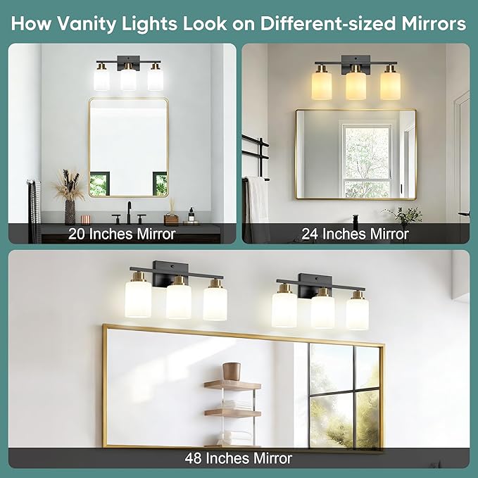 Ascher Bathroom Light Fixtures, 3-Light Vanity Light Over Mirror, Wall Lamp - Image 7