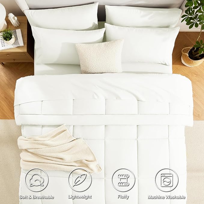 CozyLux King Size Comforter Set Ivory, 7 Pieces Bed in a Bag, Ivory Comforter - Image 2