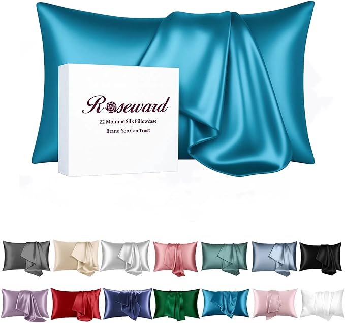 USA Made 100% Silk Pillowcase Peacock, Certified 6A Grade 22 Momme Mulberry by ROSEWARD