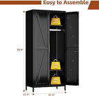 SUPEER Metal Wardrobe Cabinet with Hanging Rod,Metal Wardrobe Closet with Doors and Adjustable Shelves, Armoire Closet Locker for Home,Office,H70.9 X W31.5 X D17.7,Installation Required,Black