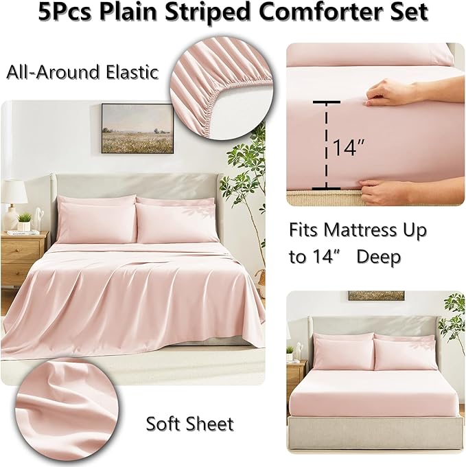 CozyLux Twin XL Comforter Set Blush Pink, 5 Pieces Twin Extra Long Bed in a Bag - Image 5