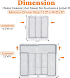 Spaclear Large Utensil Drawer Organizer Expandable Silverware Organizer for Kitchen Drawer Adjustable Cooking Utensil Holder Cutlery Flatware Tray Spatula Tools Gadgets Storage Dividers Plastic Grey