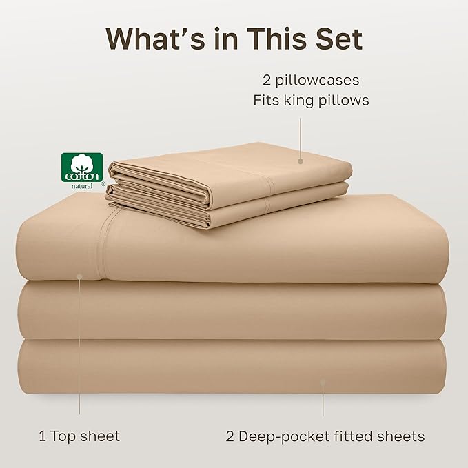 California Design Den 100% Cotton Split King Sheets, 600 Thread Count Sateen - Image 4