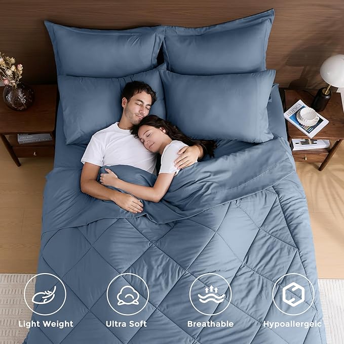 HEVUMYI Dusty Blue Queen Comforter Set - Image 2
