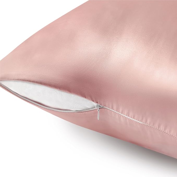 BEDELITE Satin Pillowcase with Zipper, Rose Pink King Size Pillow Cases Set of 2 - Image 5