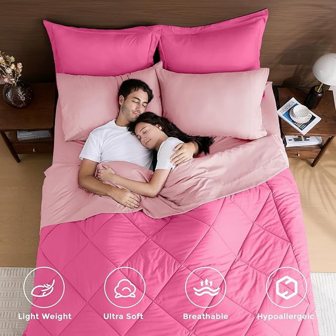 HEVUMYI Hot Pink & Baby Pink Queen Comforter Set - Image 2