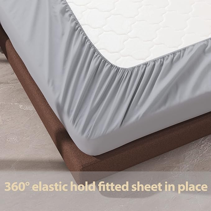 100% Egyptian Cotton Fitted Sheet Twin Size Gray, 600 Thread Count, 8-16" Deep - Image 6