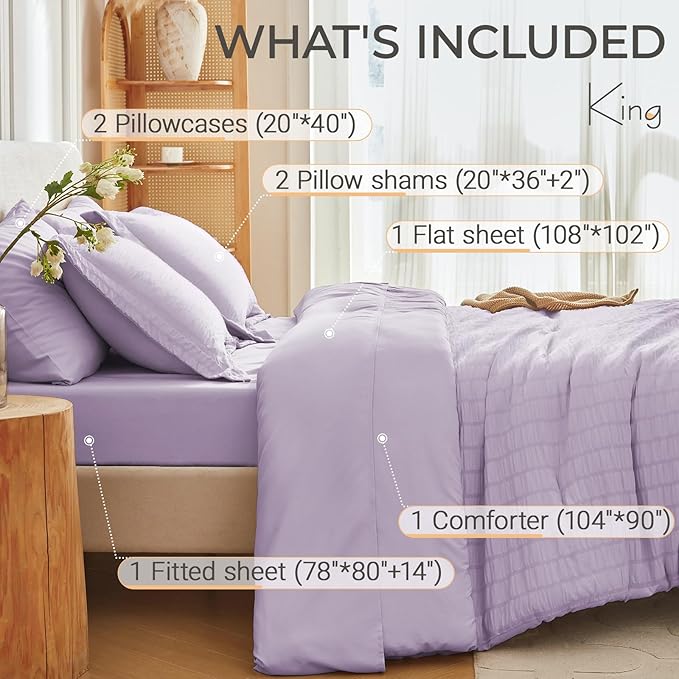 MUXHOMO 7 Pieces King Comforter Set, Seersucker Bed in a Bag King Size - Image 4