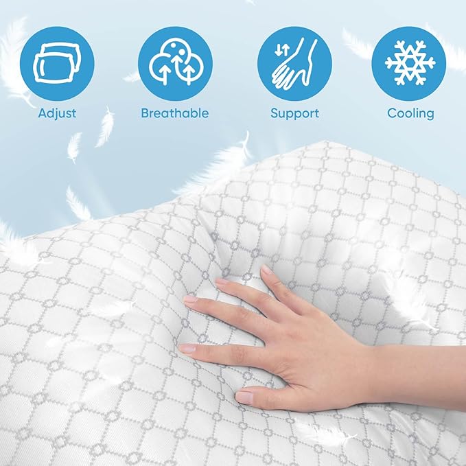 OAISZ Shredded Memory Foam Pillow, King Size Cooling Adjustable Firm Bed Pillow - Image 2
