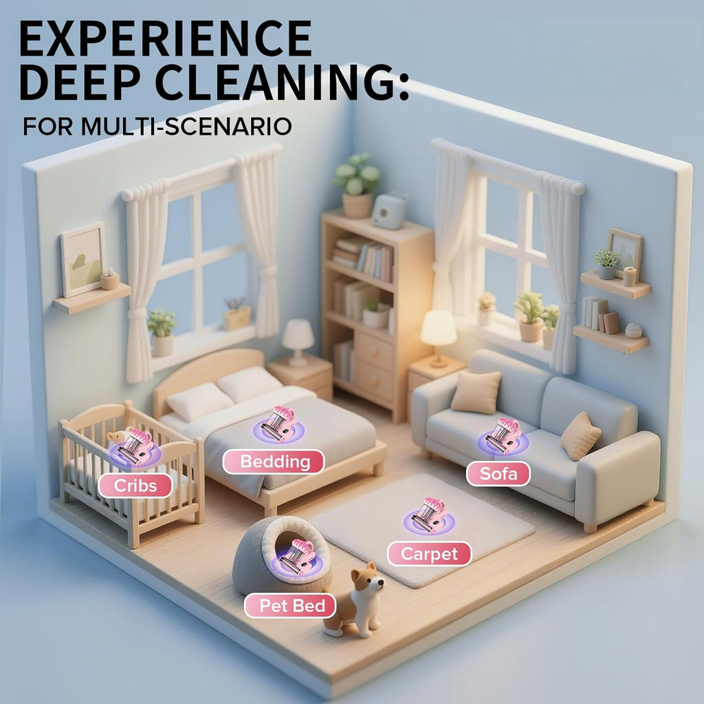 Belife M8 Mattress Vacuum Cleaner, 18Kpa Bed Vacuum Cleaner with UV & Hot Air & High Heating, 550W Powerful Suction Double-Cup Handheld Vacuum Sofa Couch Cleaner for Dust Pillow Crib Pet Hair, Corded