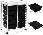 HAPPYGRILL 15-Drawer Rolling Cart, Storage Carts with Removable Drawers & Steel Frame, Utility Cart on Lockable Wheels for Home, School, Office, Black