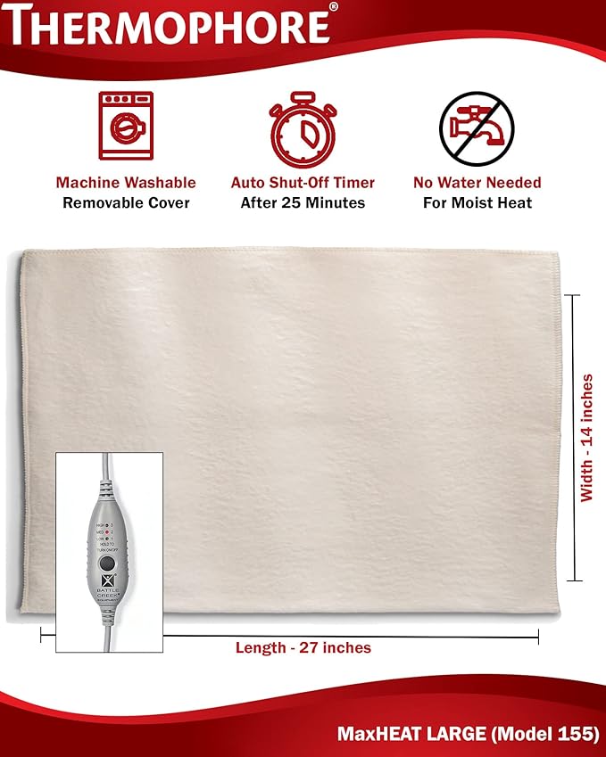 Thermophore MaxHeat Arthritis Pad Moist Heating Pad Size Large 14" x 27" - Image 4