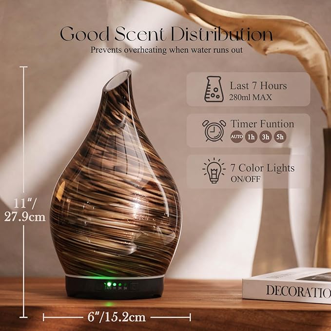 Porseme 280ml Essential Oil Diffuser Glass Color Changing Aroma Air Diffusers - Image 3