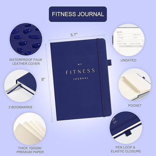 &And Per Se Fitness Workout Journal for Men & Women, Workout Log Book Planner with Daily Diet, Gym Exercise & Training Trackers - Undated, A5 Size, Leather Hardcover (Royal Blue)