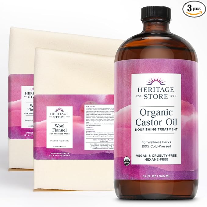 HERITAGE STORE Organic Castor Oil Pack Wrap Kit by HERITAGESTORE
