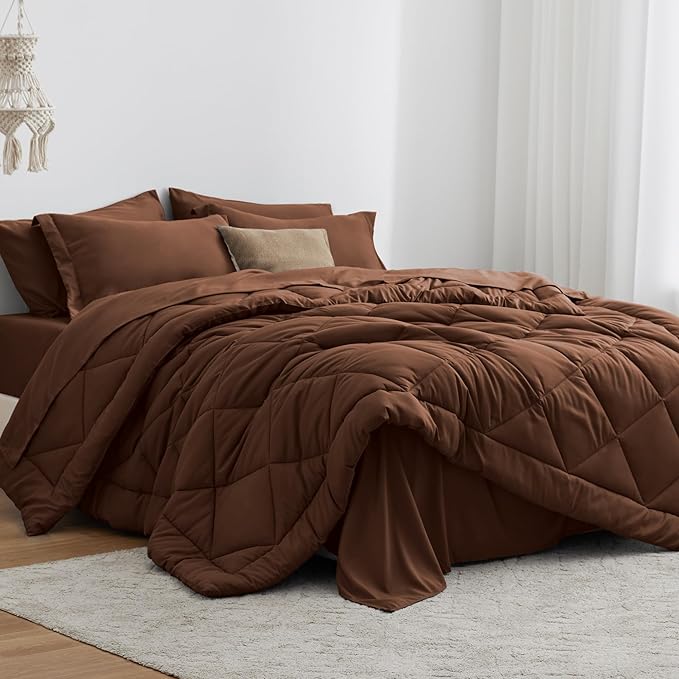 Love's cabin Twin Comforter Set Brown, 5 Pieces Twin Bed in a Bag, All Season by Lovescabin