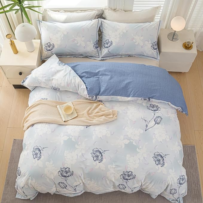 OAITE Duvet Cover Set Queen Size Floral Pattern 500 Thread Count Ultra Soft - Image 3