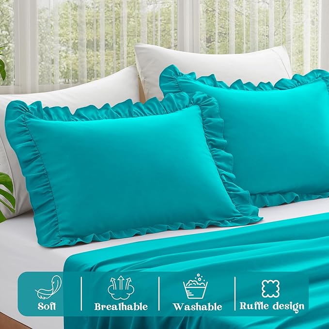 KKJIAF Ruffle Pillow Cases King Size Set of 2, Ruffled Pillow Covers - Image 4