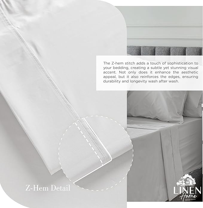 Linen Home 100% Cotton Percale Sheets Full Size, Deep Pocket, 4 Pieces Set - Image 3