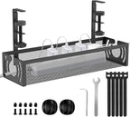 Cable Management, 15'' Under Desk Cable Management Tray No Drill, Metal Cable Organizer with Clamp for Wire Management, Cord Organizer for Home Office, Desk Accessories Organizer, Black