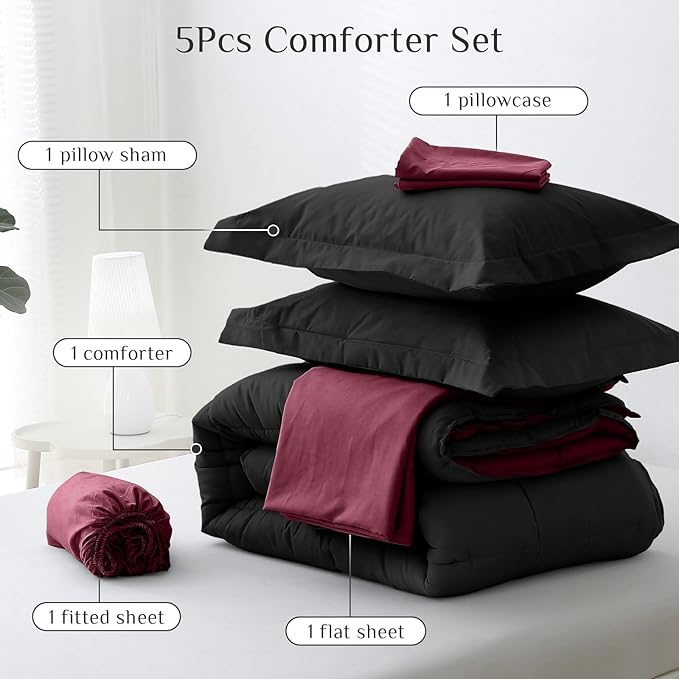 JOLLYVOGUE Twin Comforter Set, Ultra-Soft Bed in a Bag Twin Size 5 Pieces - Image 5