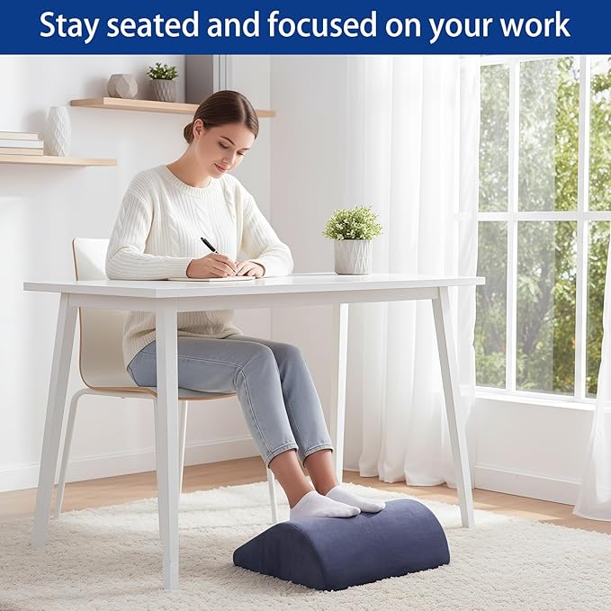 Opuvidity Foot Rest for Under Desk at Work, Ergonomic Under Desk Footrest with Washable Cover for Office, Home & Gaming Leg Elevation Pillow Blue