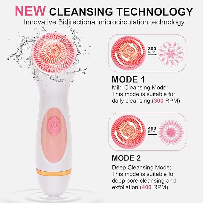 Facial Cleansing Brush, Waterproof Dual-Rotation Face Scrubber Exfoliator - Image 3