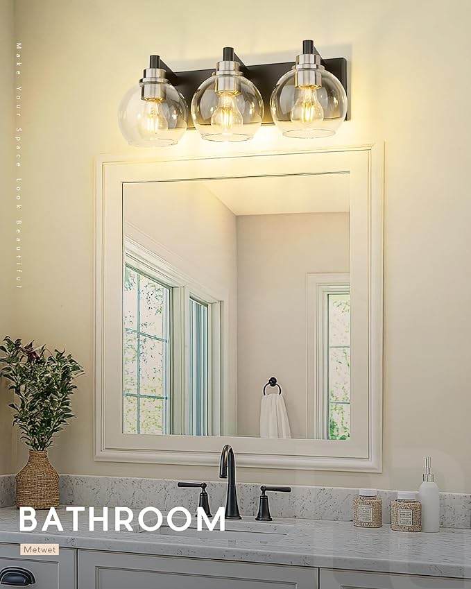Bathroom Light Fixtures, 3-Light Black and Brushed Nickel Bathroom Vanity Light - Image 8