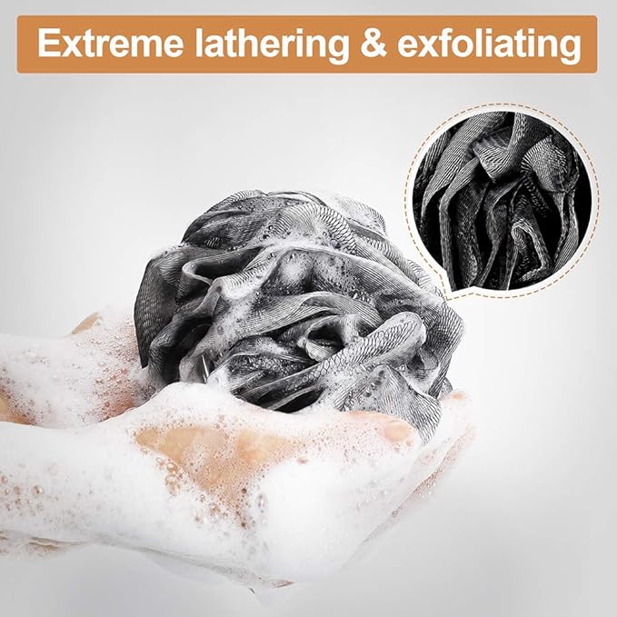 Loofah Bath Sponge, Novosun Soft Shower Sponge Set Extra Large Mesh Pouf - Image 5