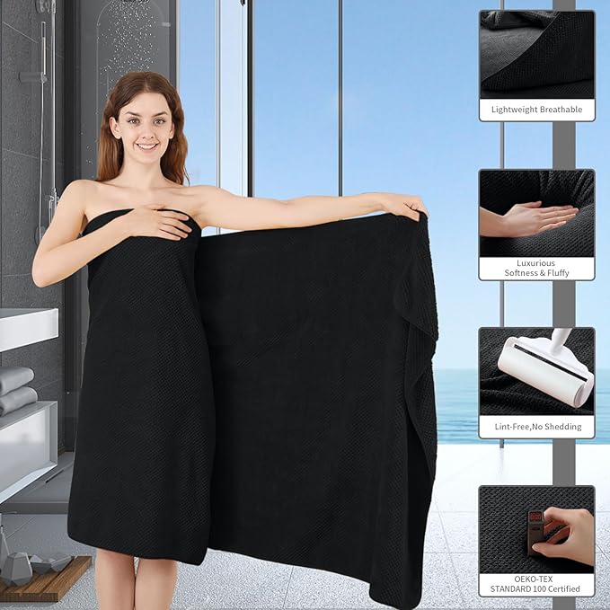 8 Piece Bathroom Towel Set Black |2 Oversized Large Bath Towels Sheet, 2 Hand - Image 4