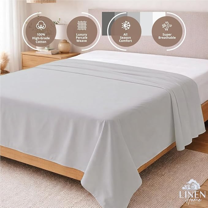 Linen Home 100% Cotton Percale 1 Flat Sheet, Twin Size - Image 3