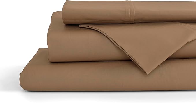 Linen Home 100% Cotton Percale Sheets Queen Size, Earthy Brown, Deep Pocket by LINENHOME