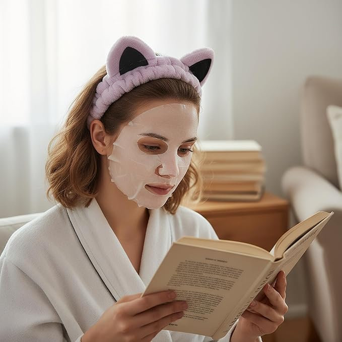 Cat Ears Headband, Cute Spa Headband and Wristband Set Washing Face Skincare - Image 4