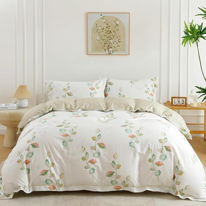 OAITE Duvet Cover Set Queen Size Floral Pattern Ultra Soft 100% Cotton Duvet by OAITE