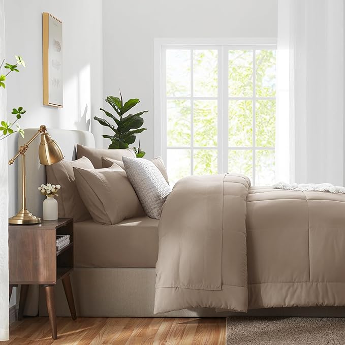 CozyLux Queen Comforter Set Khaki, 7 Pieces Bed in a Bag, Khaki Comforters - Image 9
