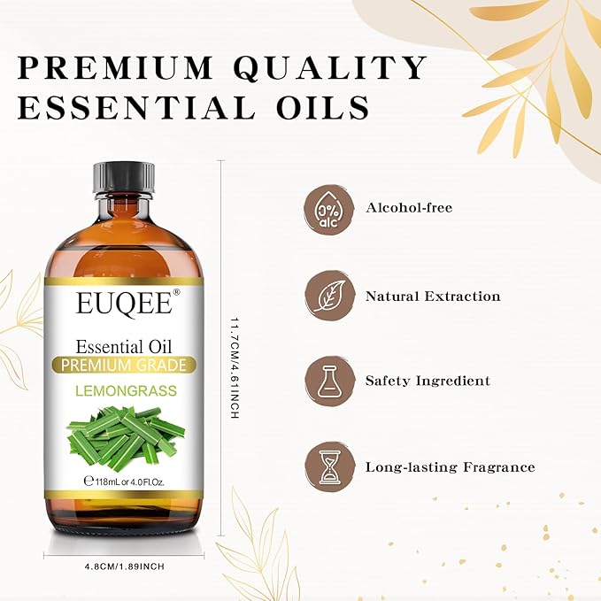 EUQEE Lemongrass Essential Oil 118ml Premium Lemongrass Oil - Image 4