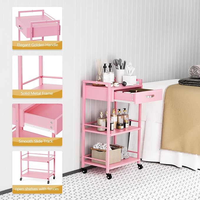 Salon Trolley Cart for Beauty SPA, Wooden Rolling Storage Station, Mobile - Image 3