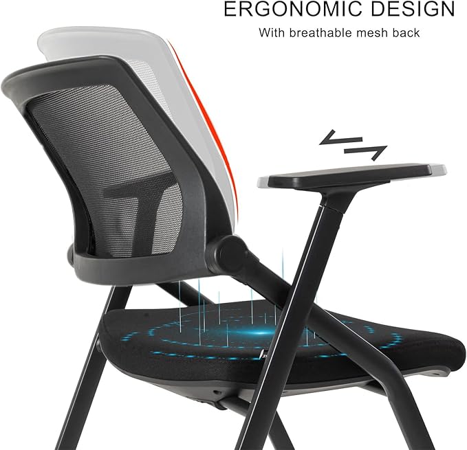 VACYOVKE 12 Pack Executive Office Chairs with Caster Adjustable Armrest Ergonomic Mid-Back Breathable Mesh Foldable Conference Reception Chair Set for Home School Waiting Room
