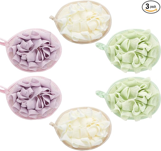 Boao 3 Pcs Bath Shower Pouf Sponge Mesh Pouf Shower Ball Exfoliating Body by Boao