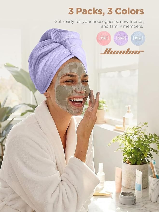 Hicober Microfiber Hair Towel, 3 Packs Hair Turbans - Image 4