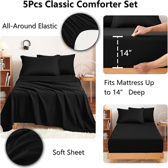CozyLux Twin XL Comforter Set Black - Image 4